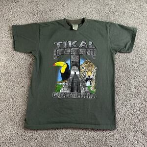 Guatemala Tikal Shirt Mens Medium Green Tourcan Leopard Tourist Tzol Kin Casual